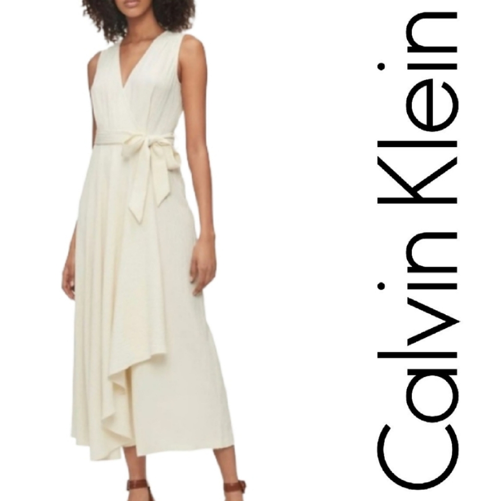 Calvin Klein Gauze Mock Wrap Jumpsuit In White